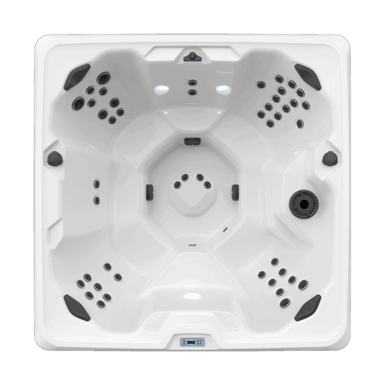 Calm 7 spa featuring stainless accent jets and LED lighting