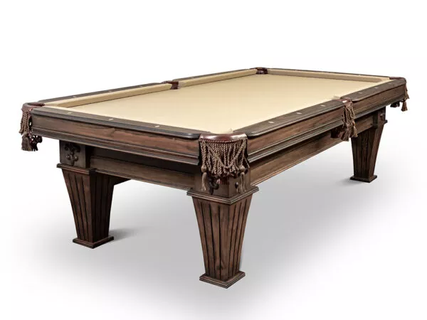 French-style Brittany Billiard Table in Cinnamon finish with square legs.